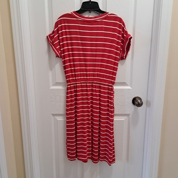 ❤️ New! Yummie Striped Dress Red And White Stripes V-neck XS Short Sleeved Dress - Picture 12 of 13